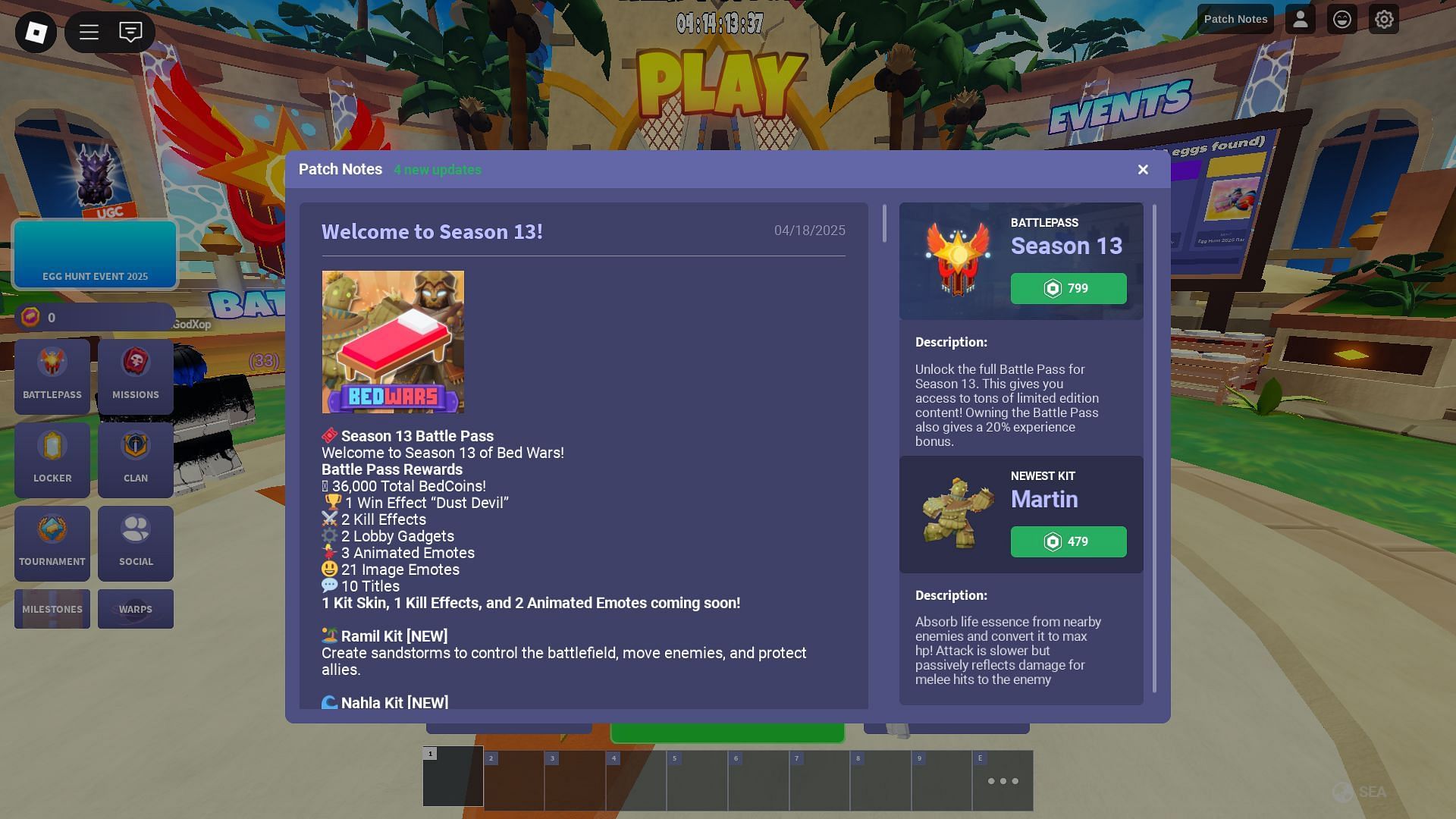 In-game update log (Image via Roblox)